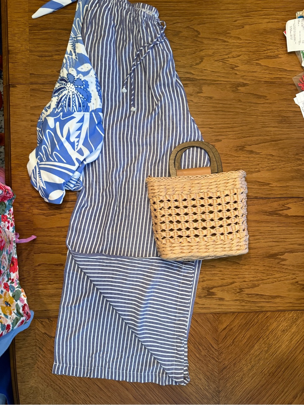 Size LG blue island medium blue and White Vertical Stripe Pants